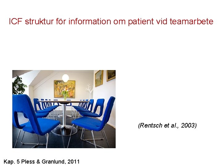 ICF struktur för information om patient vid teamarbete (Rentsch et al. , 2003) Kap.