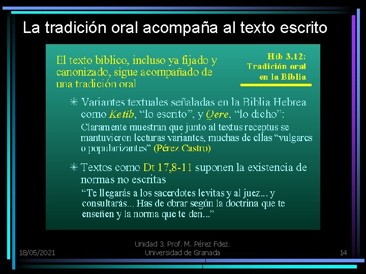 La tradición oral acompaña al texto escrito 18/05/2021 Unidad 3. Prof. M. Pérez Fdez.