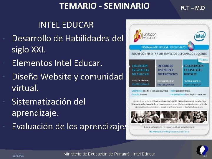 TEMARIO - SEMINARIO R. T – M. D INTEL EDUCAR Desarrollo de Habilidades del