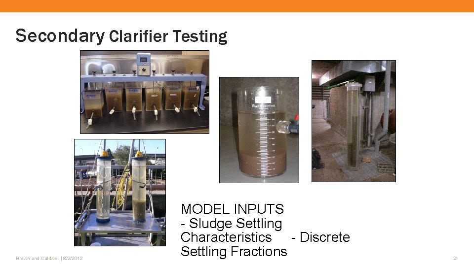 Secondary Clarifier Testing Brown and Caldwell | 8/2/2012 MODEL INPUTS - Sludge Settling Characteristics
