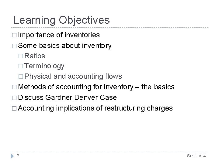 Learning Objectives � Importance of inventories � Some basics about inventory � Ratios �