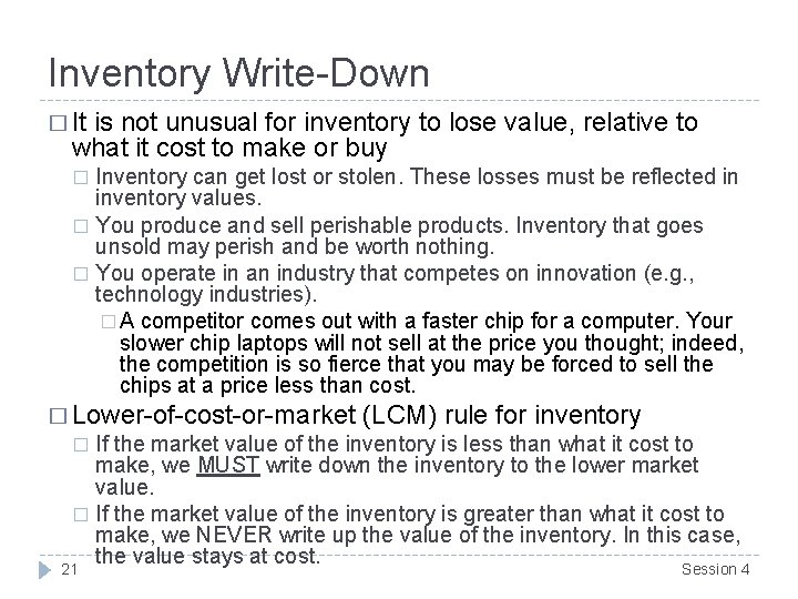 Inventory Write-Down � It is not unusual for inventory to lose value, relative to