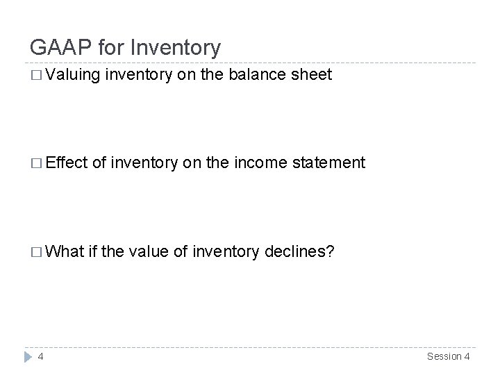 GAAP for Inventory � Valuing inventory on the balance sheet � Effect of inventory