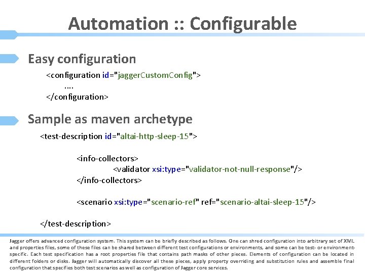 Automation : : Configurable Easy configuration <configuration id="jagger. Custom. Config">. . </configuration> Sample as