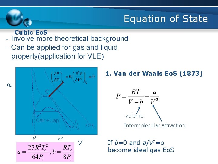 Equation of State Cubic Eo. S - Involve more theoretical background - Can be