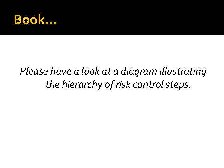 Book… Please have a look at a diagram illustrating the hierarchy of risk control