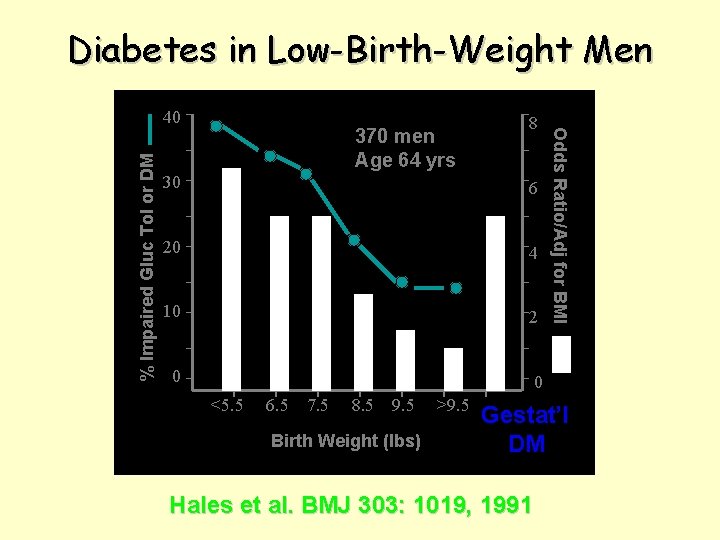 Diabetes in Low-Birth-Weight Men 370 men Age 64 yrs 8 30 6 20 4