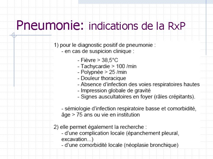 Pneumonie: indications de la Rx. P Pneumonie: indications de la Rx. P