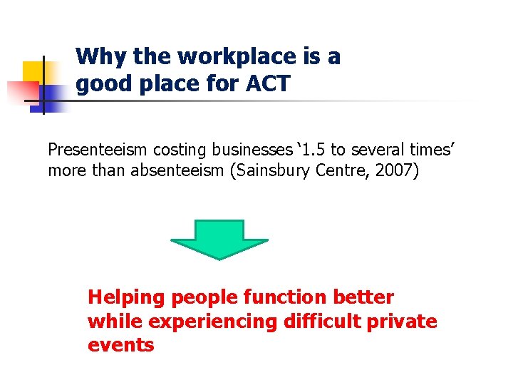 Why the workplace is a good place for ACT Presenteeism costing businesses ‘ 1.