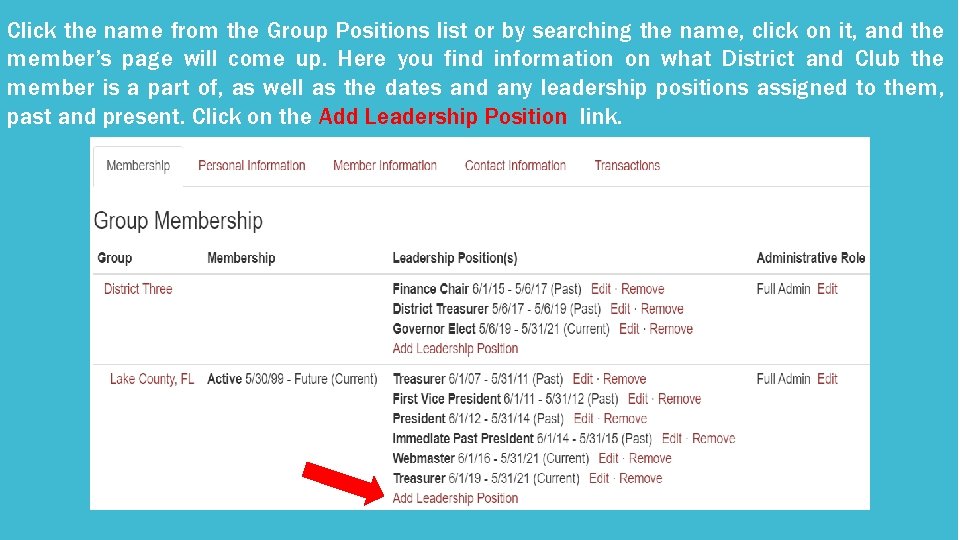 Click the name from the Group Positions list or by searching the name, click