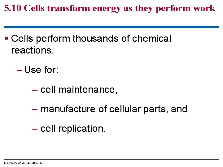 5. 10 Cells transform energy as they perform work § Cells perform thousands of