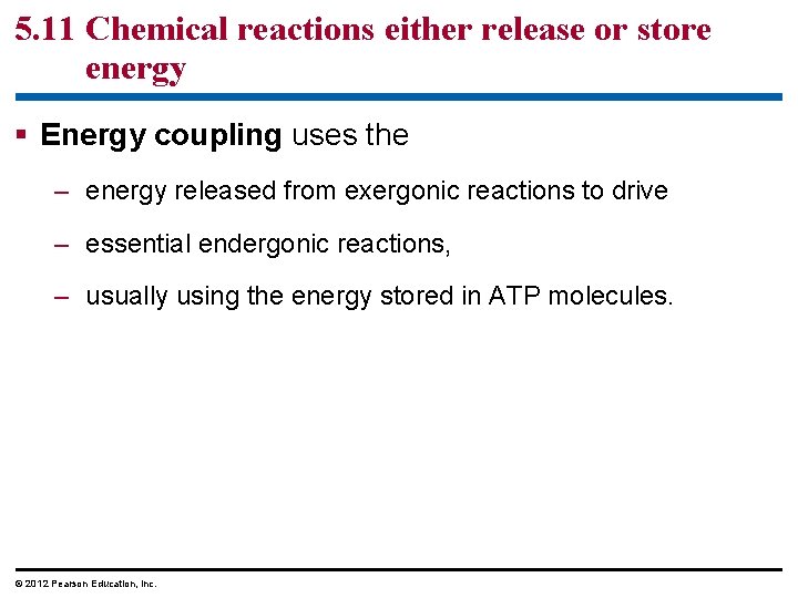 5. 11 Chemical reactions either release or store energy § Energy coupling uses the