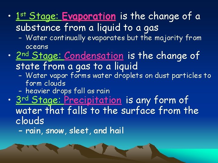  • 1 st Stage: Evaporation is the change of a substance from a