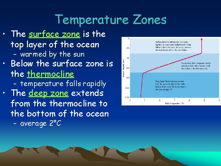 Temperature Zones • The surface zone is the top layer of the ocean –
