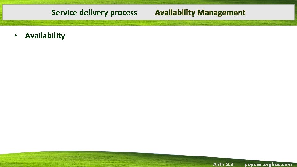Service delivery process Availability Management • Availability Ajith G. S: poposir. orgfree. com 