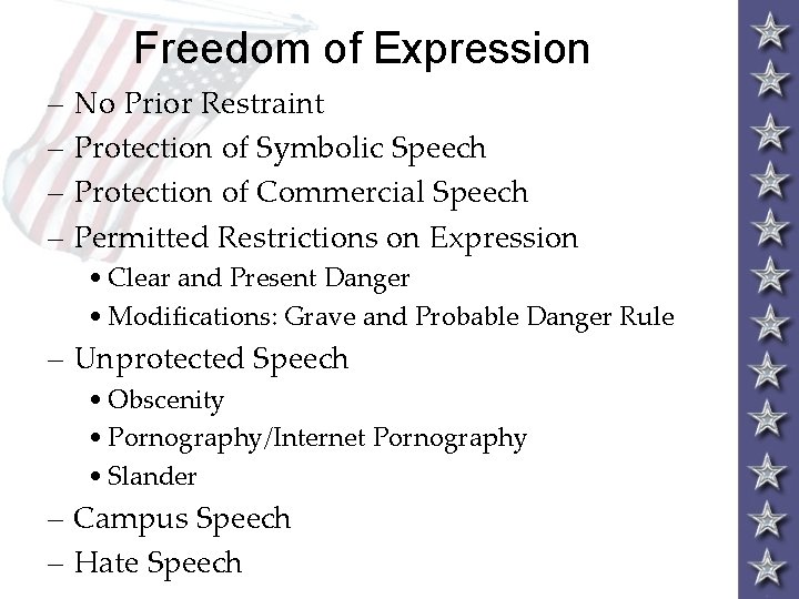 Freedom of Expression – No Prior Restraint – Protection of Symbolic Speech – Protection