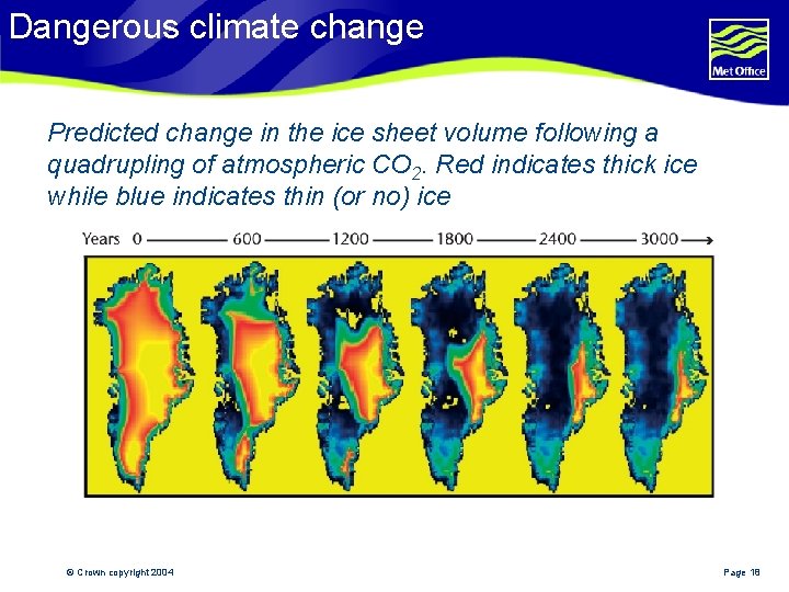 Dangerous climate change Predicted change in the ice sheet volume following a quadrupling of