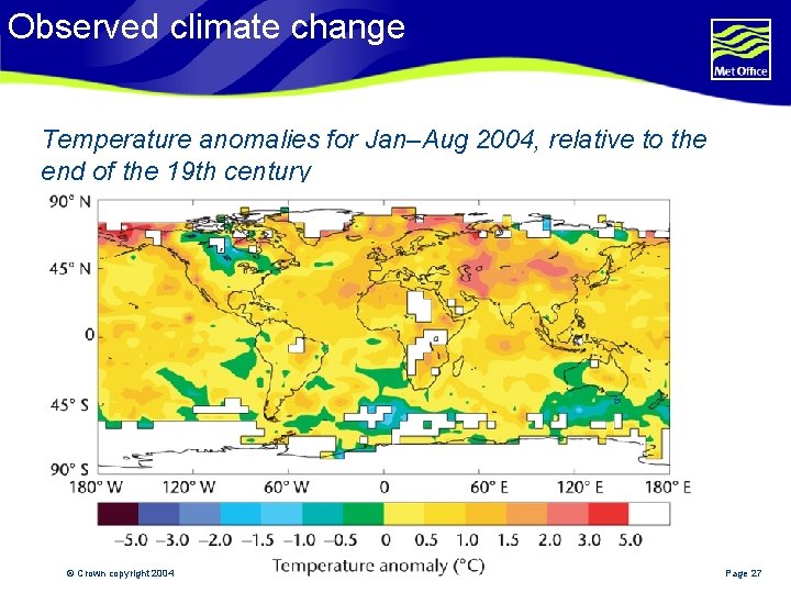 Observed climate change Temperature anomalies for Jan–Aug 2004, relative to the end of the