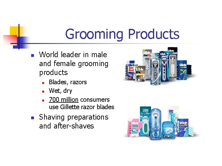 Grooming Products n World leader in male and female grooming products n n Blades, Grooming Products n World leader in male and female grooming products n n Blades,