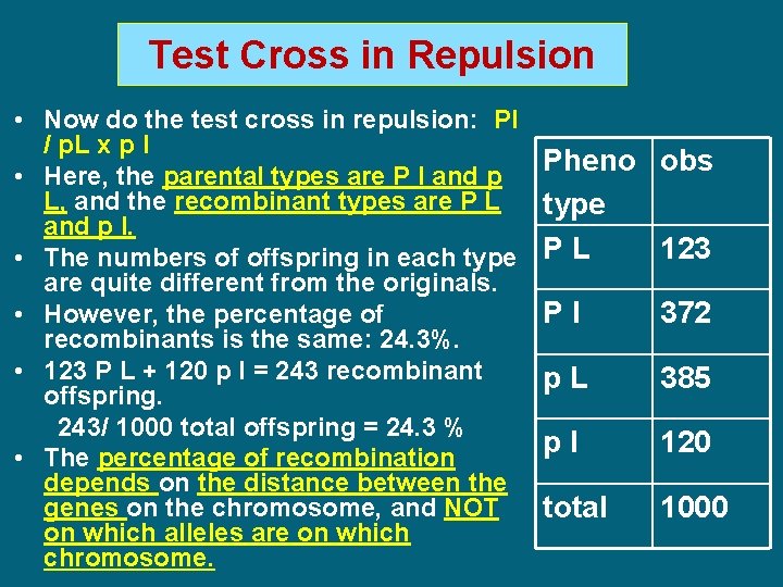 Test Cross in Repulsion • Now do the test cross in repulsion: Pl /