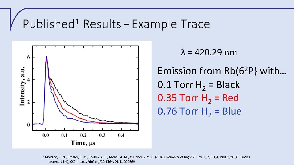 1 Published Results – Example Trace λ = 420. 29 nm Emission from Rb(62