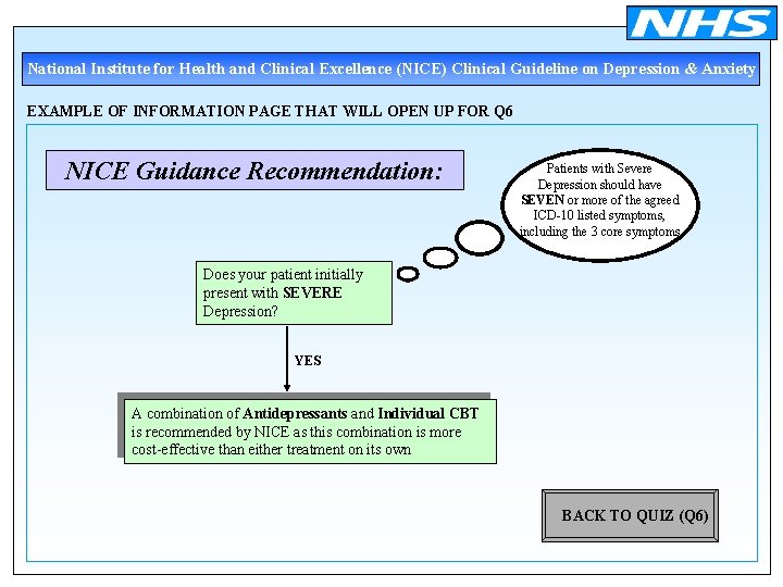 National Institute for Health and Clinical Excellence (NICE) Clinical Guideline on Depression & Anxiety