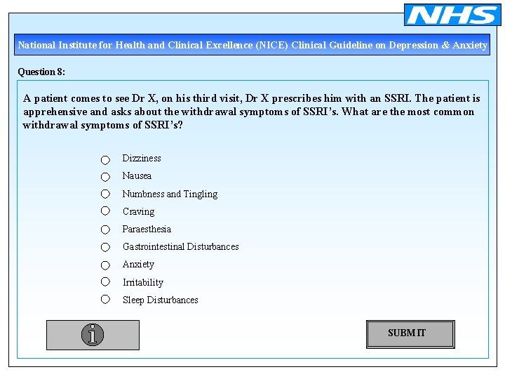 National Institute for Health and Clinical Excellence (NICE) Clinical Guideline on Depression & Anxiety