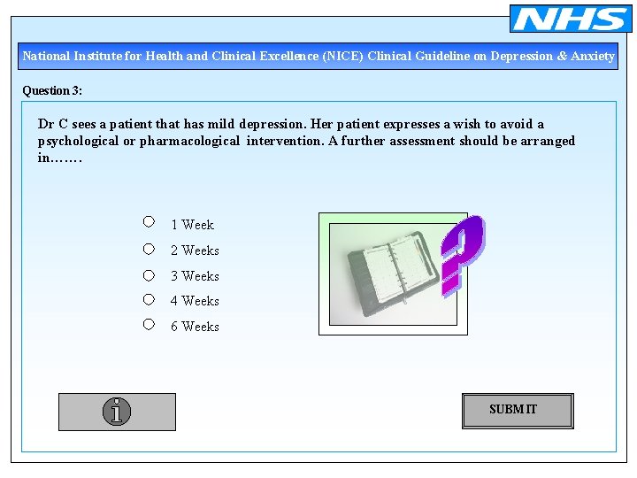 National Institute for Health and Clinical Excellence (NICE) Clinical Guideline on Depression & Anxiety