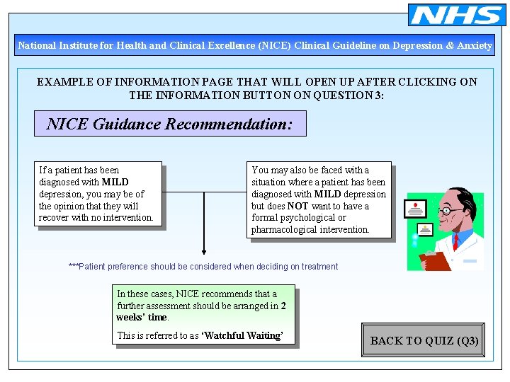 National Institute for Health and Clinical Excellence (NICE) Clinical Guideline on Depression & Anxiety