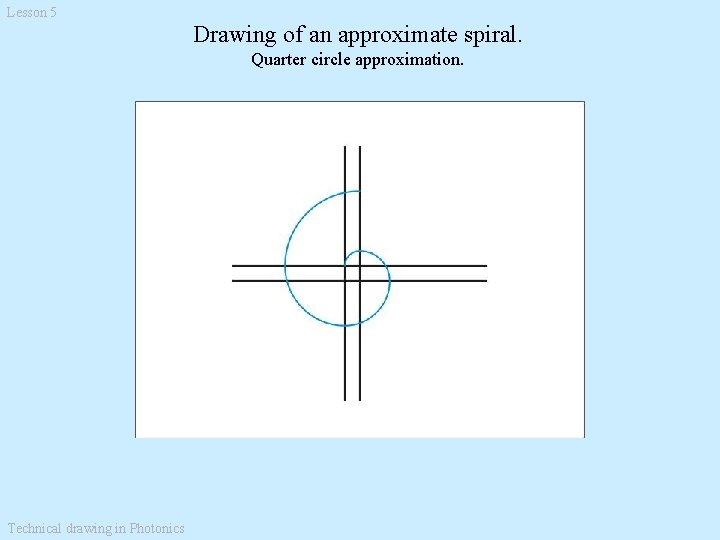 Lesson 5 Drawing of an approximate spiral. Quarter circle approximation. Technical drawing in Photonics