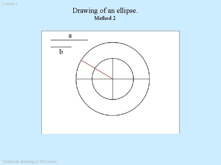 Lesson 5 Drawing of an ellipse. Method 2 a b Technical drawing in Photonics Lesson 5 Drawing of an ellipse. Method 2 a b Technical drawing in Photonics