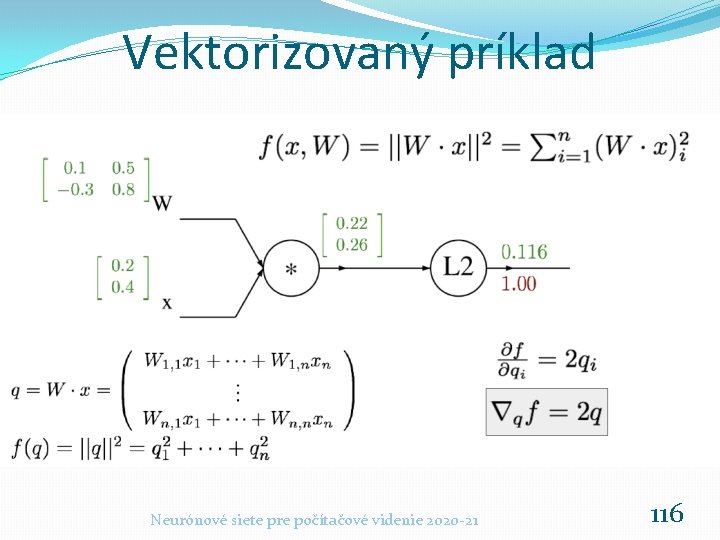 Vektorizovaný príklad Neurónové siete pre počítačové videnie 2020 -21 116 