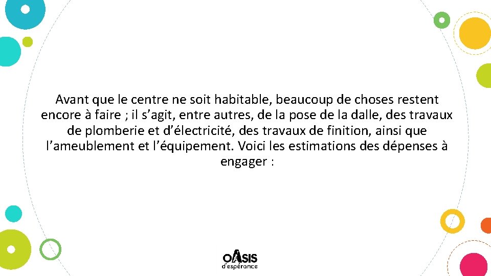 Avant que le centre ne soit habitable, beaucoup de choses restent encore à faire