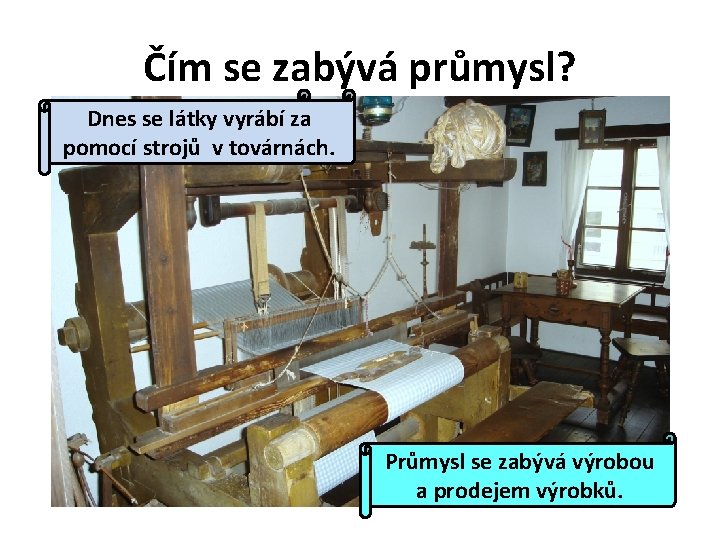 Čím se zabývá průmysl? Dříve Dnessi se lidé látky tkalivyrábí látky za pomocí doma
