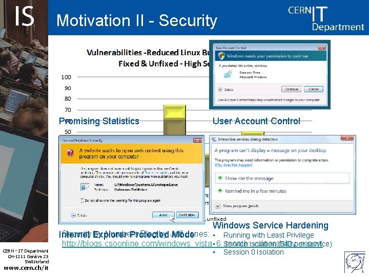 Motivation II - Security Promising Statistics User Account Control Windows Service Hardening Security Explorer