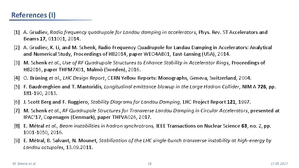 References (I) [1] A. Grudiev, Radio frequency quadrupole for Landau damping in accelerators, Phys.