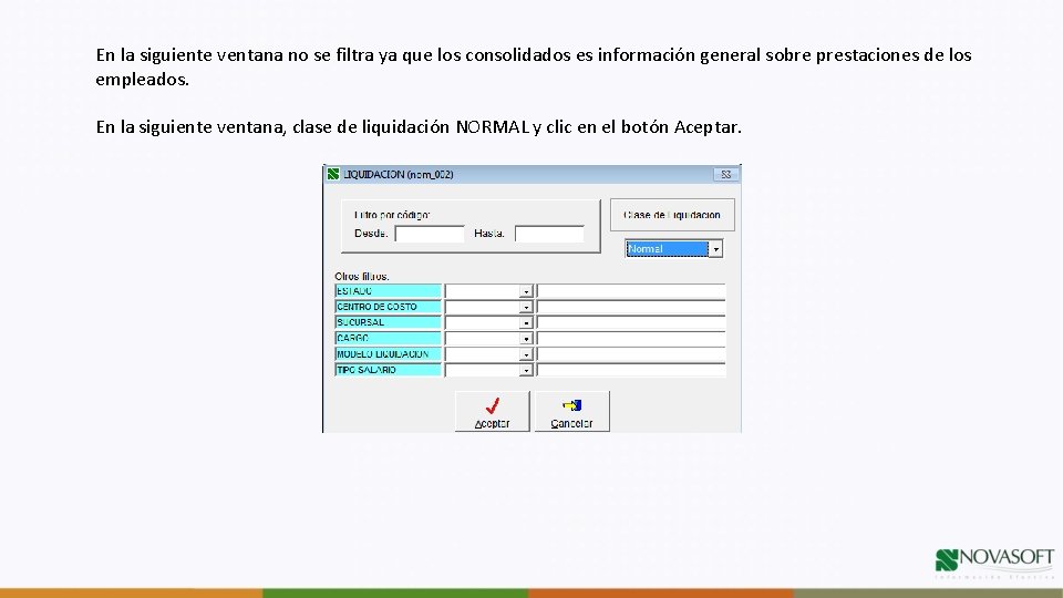 En la siguiente ventana no se filtra ya que los consolidados es información general