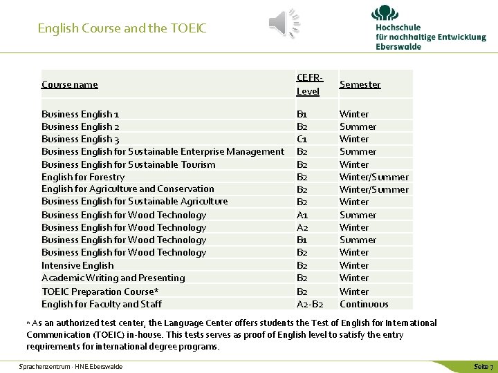 English Course and the TOEIC Course name CEFRLevel Semester Business English 1 Business English English Course and the TOEIC Course name CEFRLevel Semester Business English 1 Business English