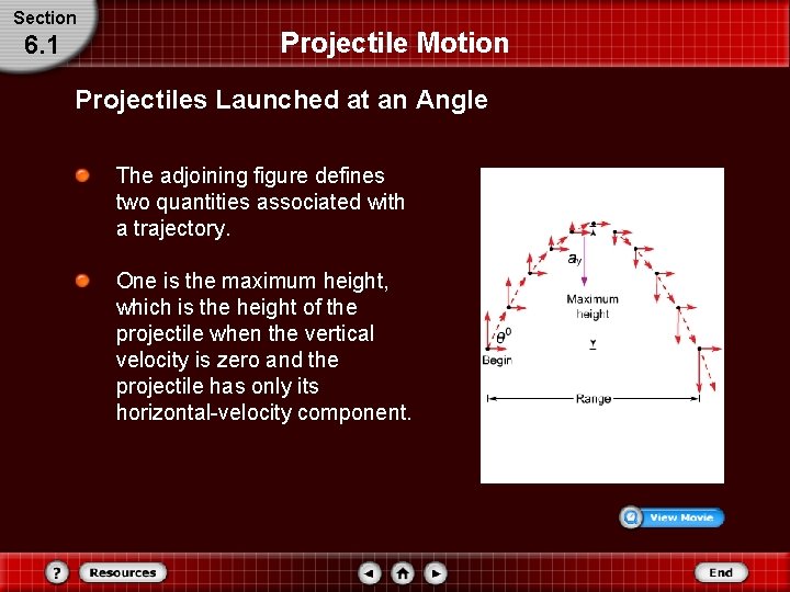 Section 6. 1 Projectile Motion Projectiles Launched at an Angle The adjoining figure defines Section 6. 1 Projectile Motion Projectiles Launched at an Angle The adjoining figure defines