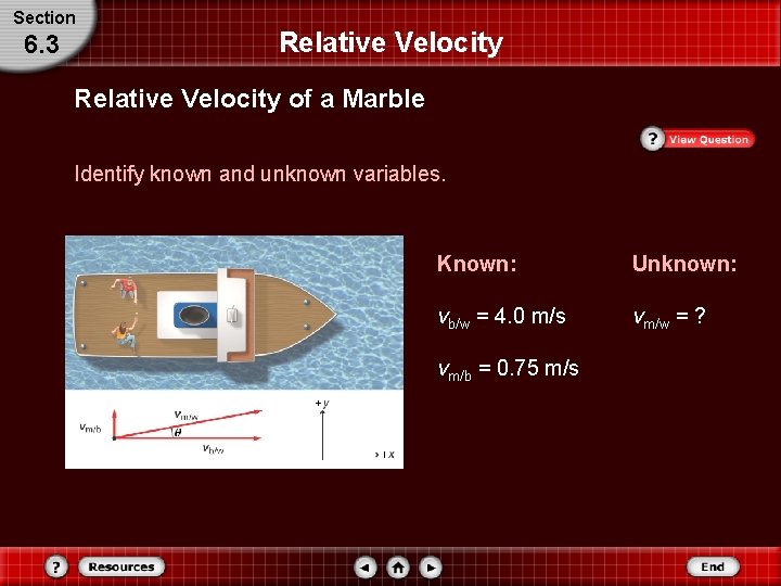 Section 6. 3 Relative Velocity of a Marble Identify known and unknown variables. Known: Section 6. 3 Relative Velocity of a Marble Identify known and unknown variables. Known: