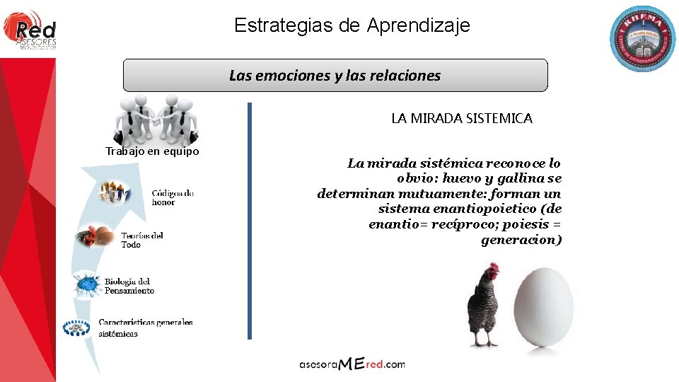 Estrategias de Aprendizaje Las emociones y las relaciones LA MIRADA SISTEMICA Trabajo en equipo