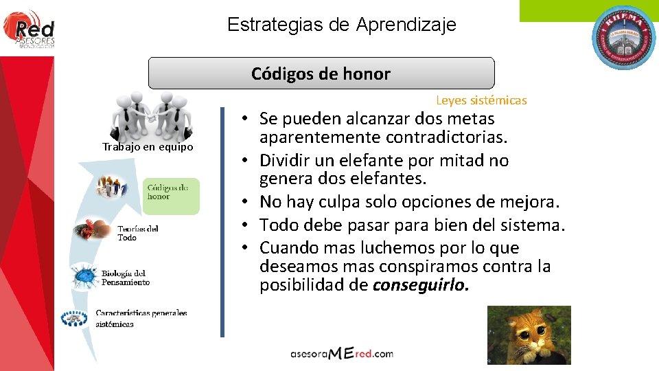 Estrategias de Aprendizaje Códigos de honor Leyes sistémicas Trabajo en equipo • Se pueden