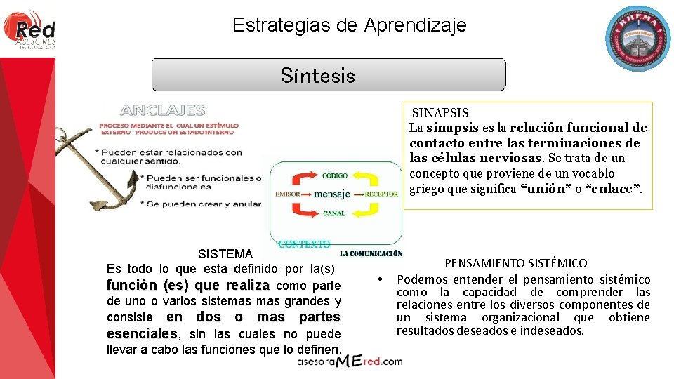 Estrategias de Aprendizaje Síntesis SINAPSIS La sinapsis es la relación funcional de contacto entre