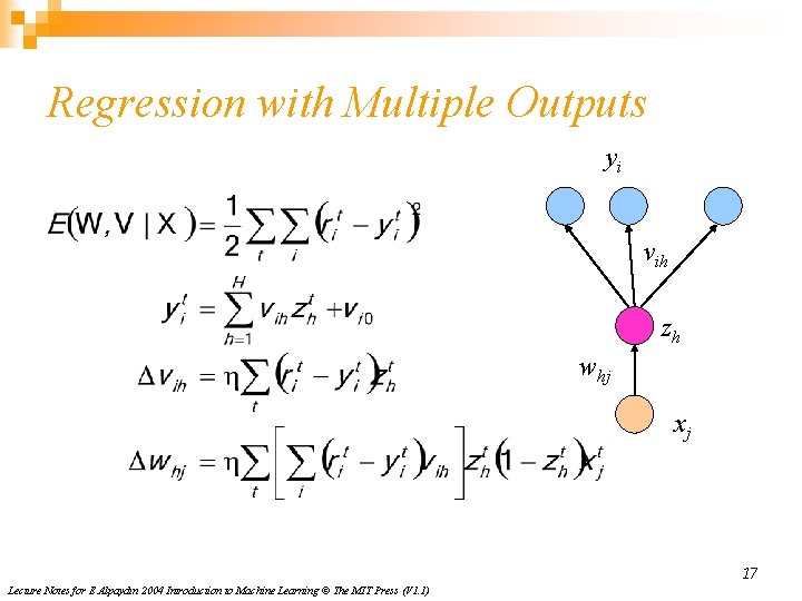 Regression with Multiple Outputs yi vih zh whj xj 17 Lecture Notes for E Regression with Multiple Outputs yi vih zh whj xj 17 Lecture Notes for E
