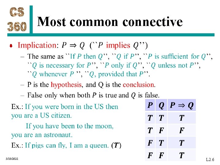 Most common connective • 5/18/2021 L 2. 6 