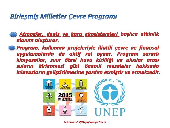 Atmosfer, deniz ve kara ekosistemleri başlıca etkinlik alanını oluşturur. • Program, kalkınma projeleriyle ilintili