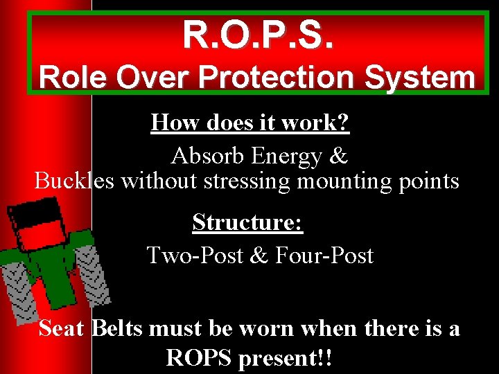 R. O. P. S. Role Over Protection System How does it work? Absorb Energy