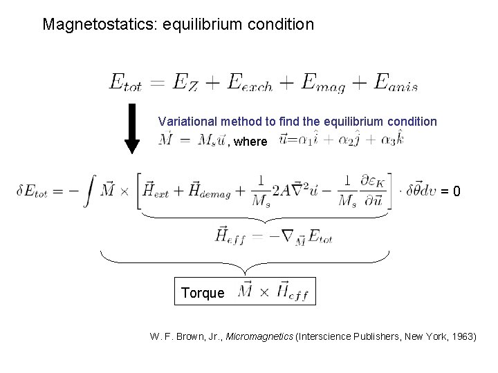 Magnetostatics: equilibrium condition Variational method to find the equilibrium condition , where =0 Torque