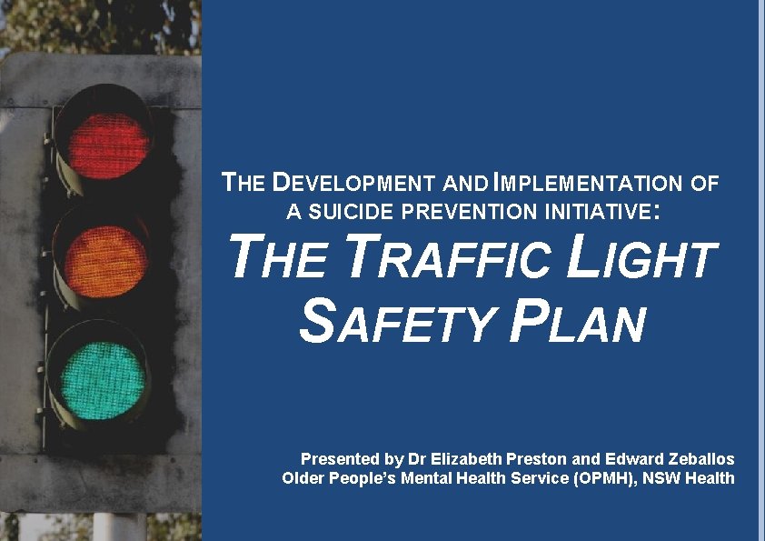 THE DEVELOPMENT AND IMPLEMENTATION OF A SUICIDE PREVENTION INITIATIVE: THE TRAFFIC LIGHT SAFETY PLAN