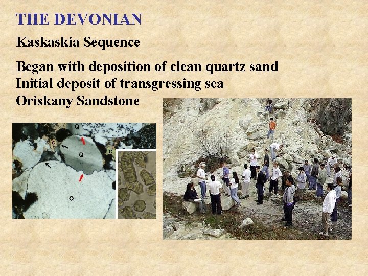 THE DEVONIAN Kaskaskia Sequence Began with deposition of clean quartz sand Initial deposit of